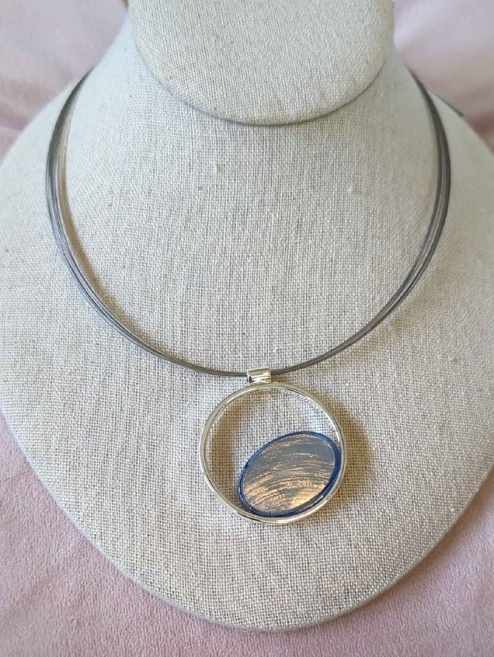 Silver Circle Pendant Necklace with Blue Accent By Origin